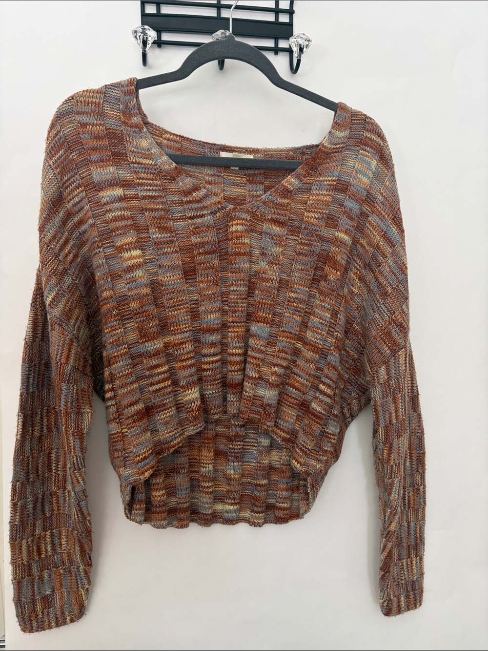 Gilded Intent Multicolor Ribbed Cropped Sweater - Brown, Blue, Cream